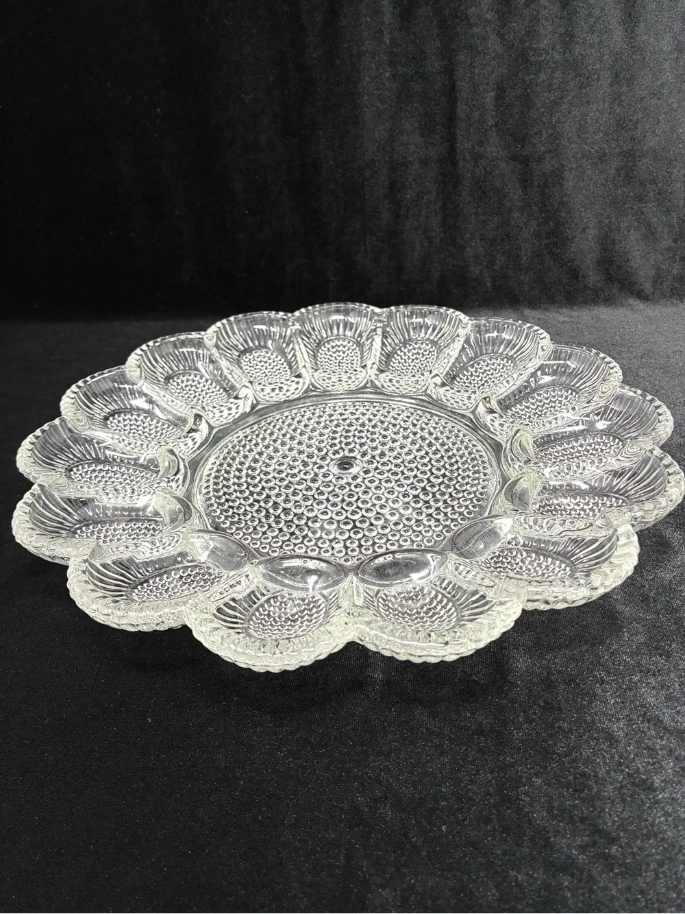Vintage Indiana Glass Crystal Hobnail Deviled Egg 11' Serving Plate CottageCore